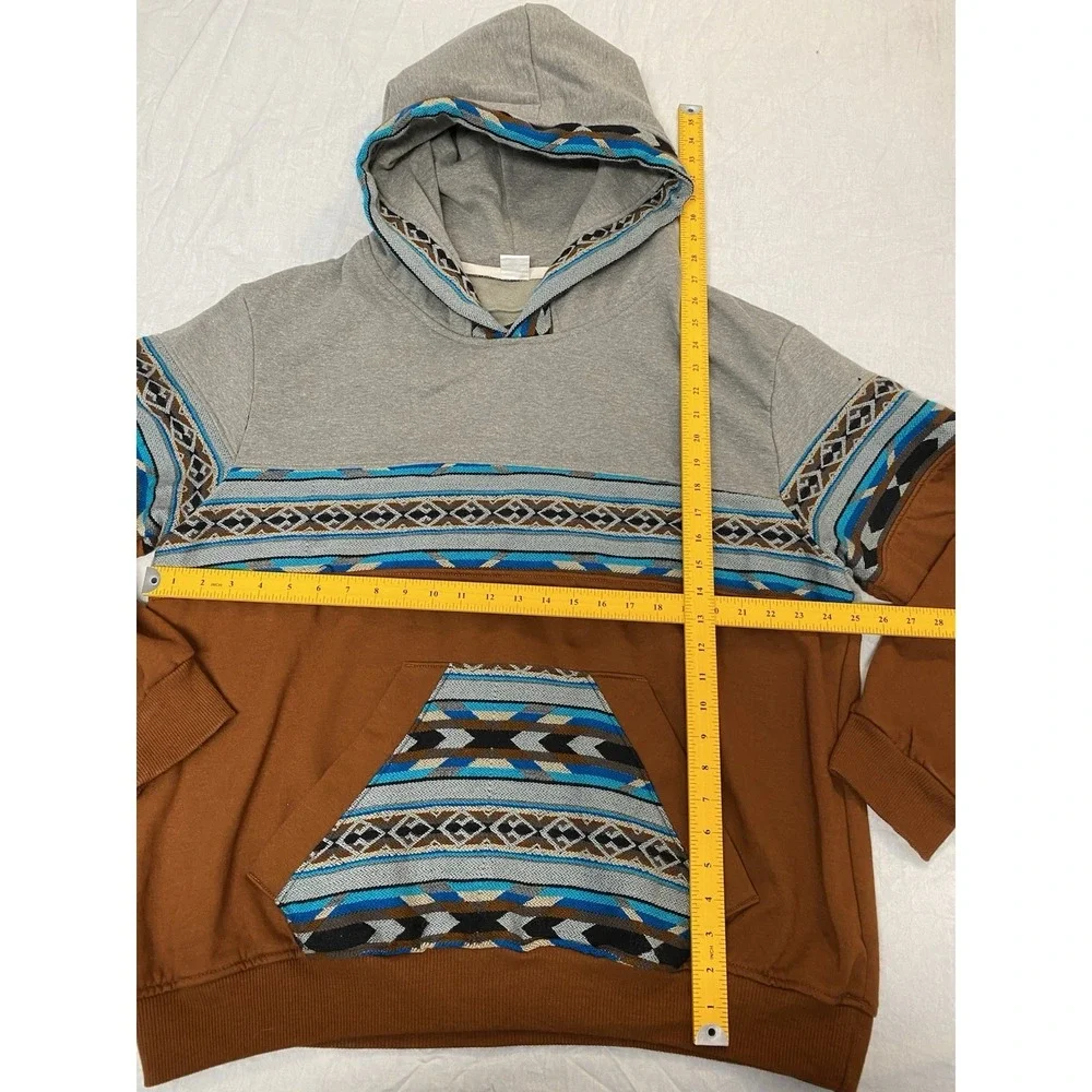 ANKAS Art‎ Baja Hoodie XXL Gray Southwestern Wool Blend Pullover Ecuador